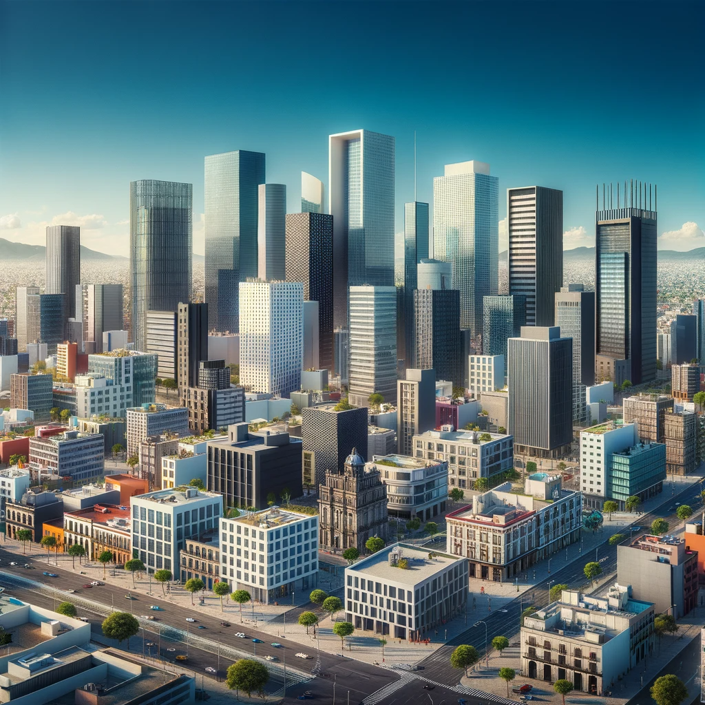A skyline of Mexico that shows it's diversity of businesses