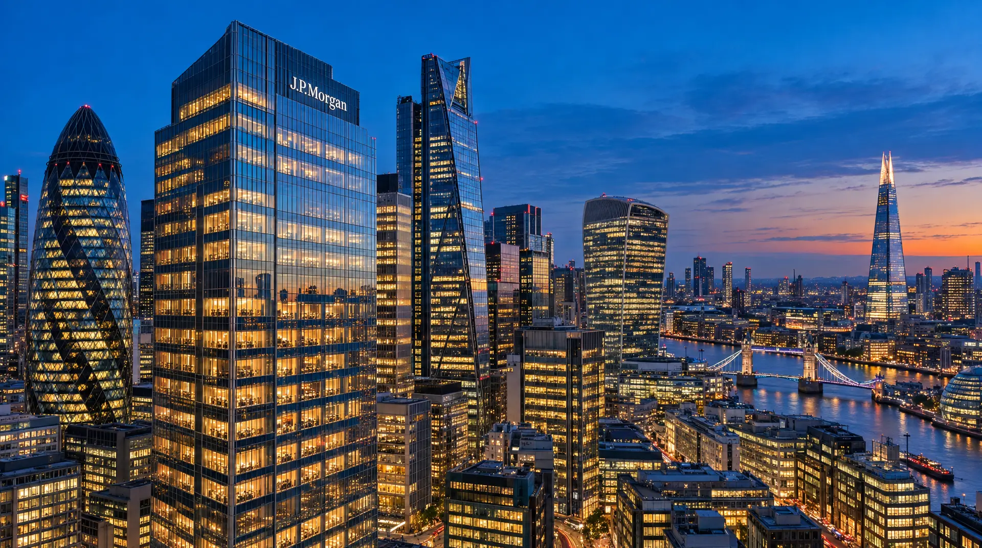 Evening skyline of Manhattan with the J.P. Morgan building prominently lit, symbolizing corporate governance readiness.